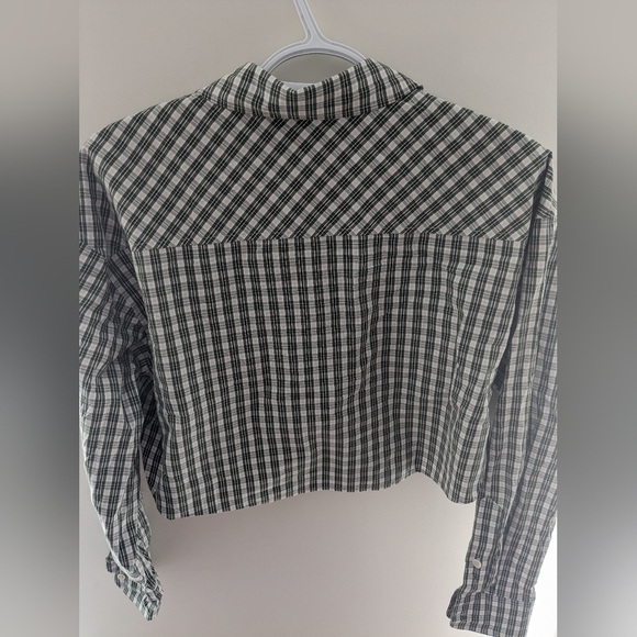 Aritzia Sunday Best Poppy Button Down Check Green Cropped Shirt Size S/M - Picture 8 of 8